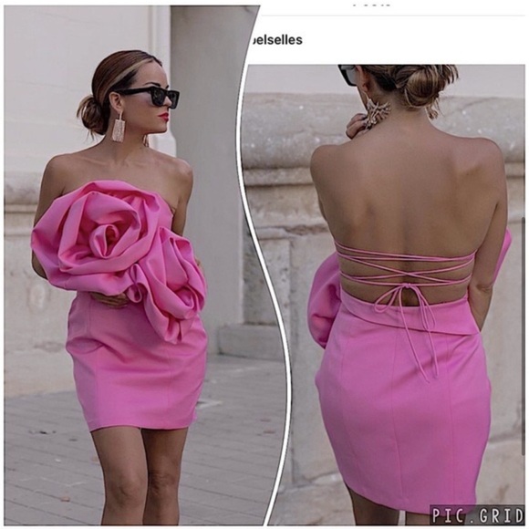 Zara Voluminous Flower Dress Fuchsia - Picture 3 of 11